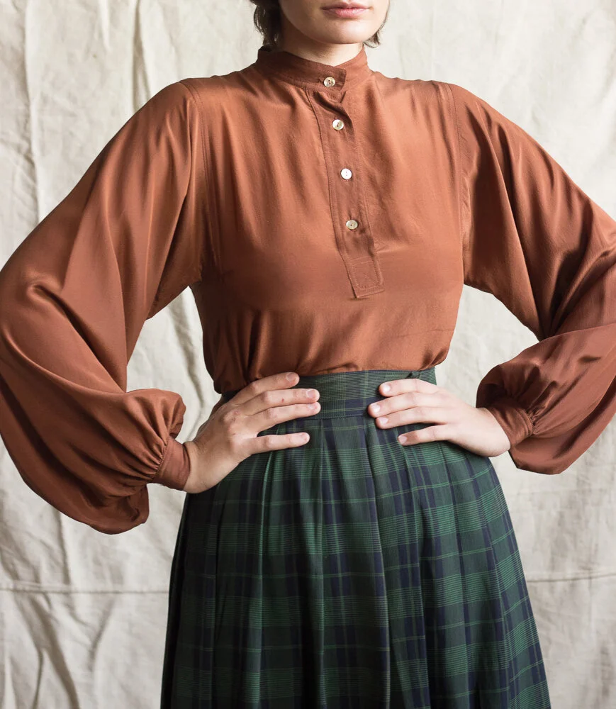 1970s Hazelnut Silk Bishop Sleeve Blouse — Wayward Collection